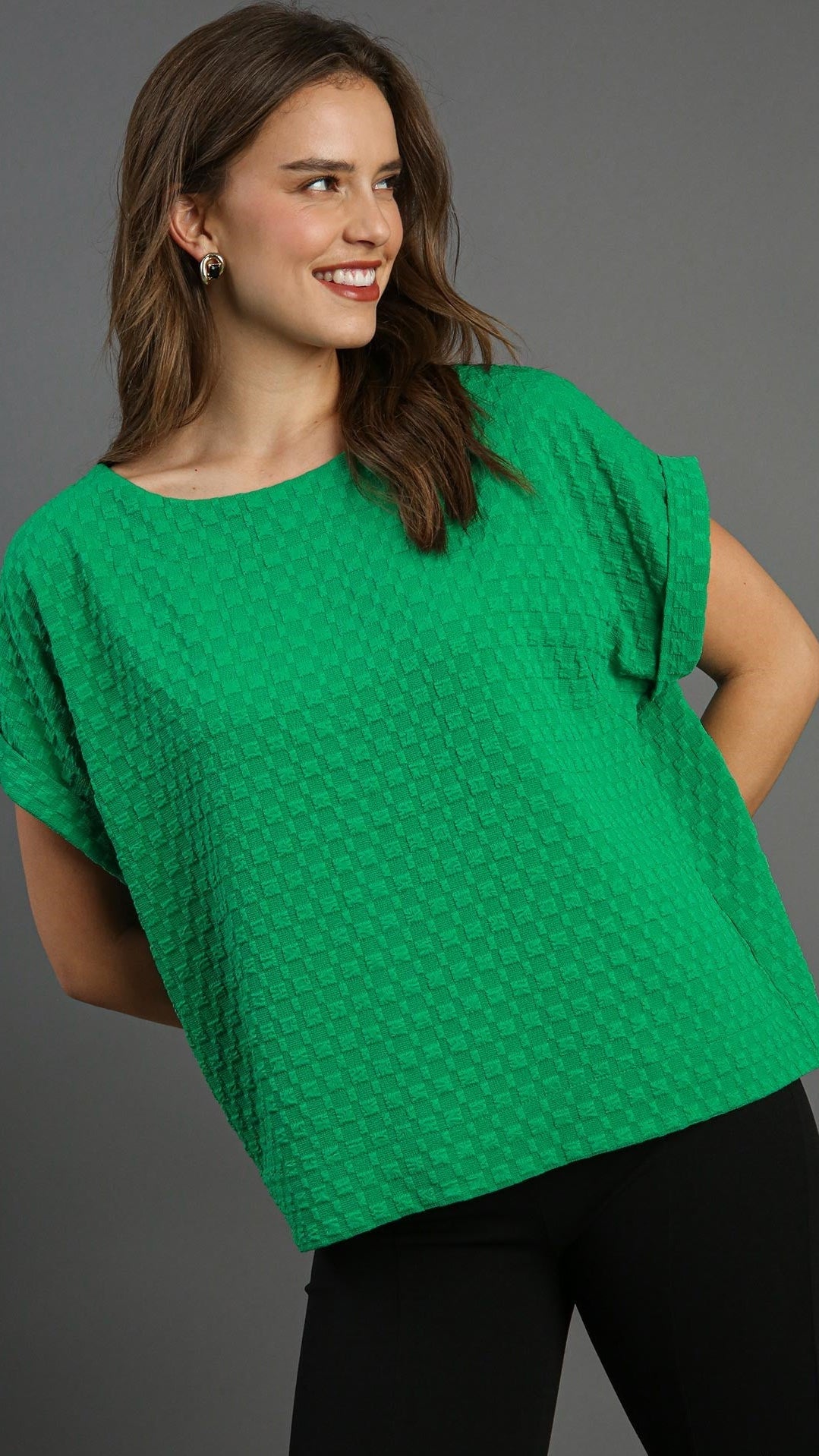 Umgee Jacquard Boxy Top with Back Buttons - Multiple Colors