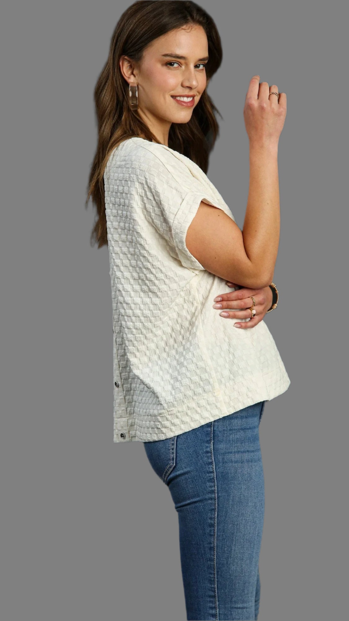 Umgee Jacquard Boxy Top with Back Buttons - Multiple Colors