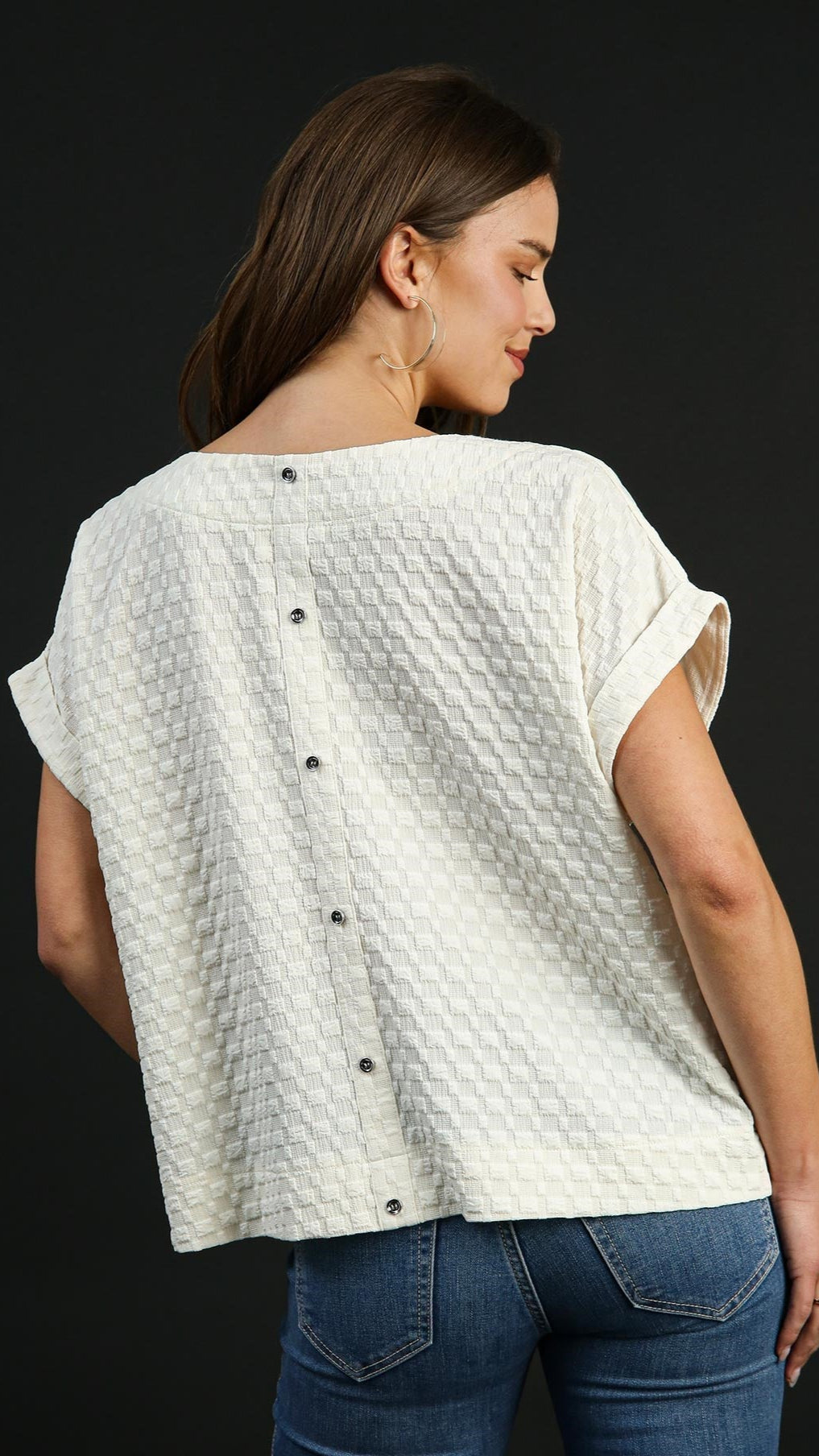 Umgee Jacquard Boxy Top with Back Buttons - Multiple Colors