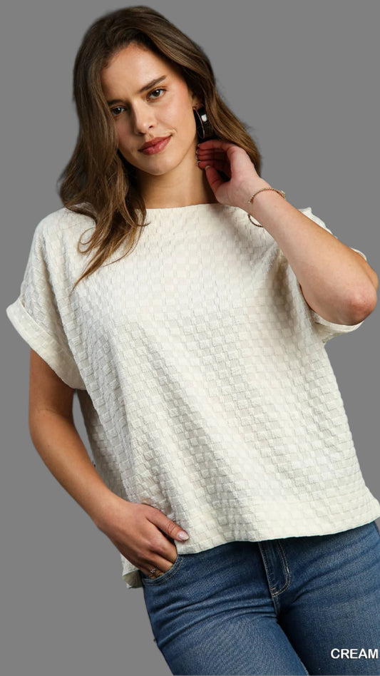 Umgee Jacquard Boxy Top with Back Buttons - Multiple Colors