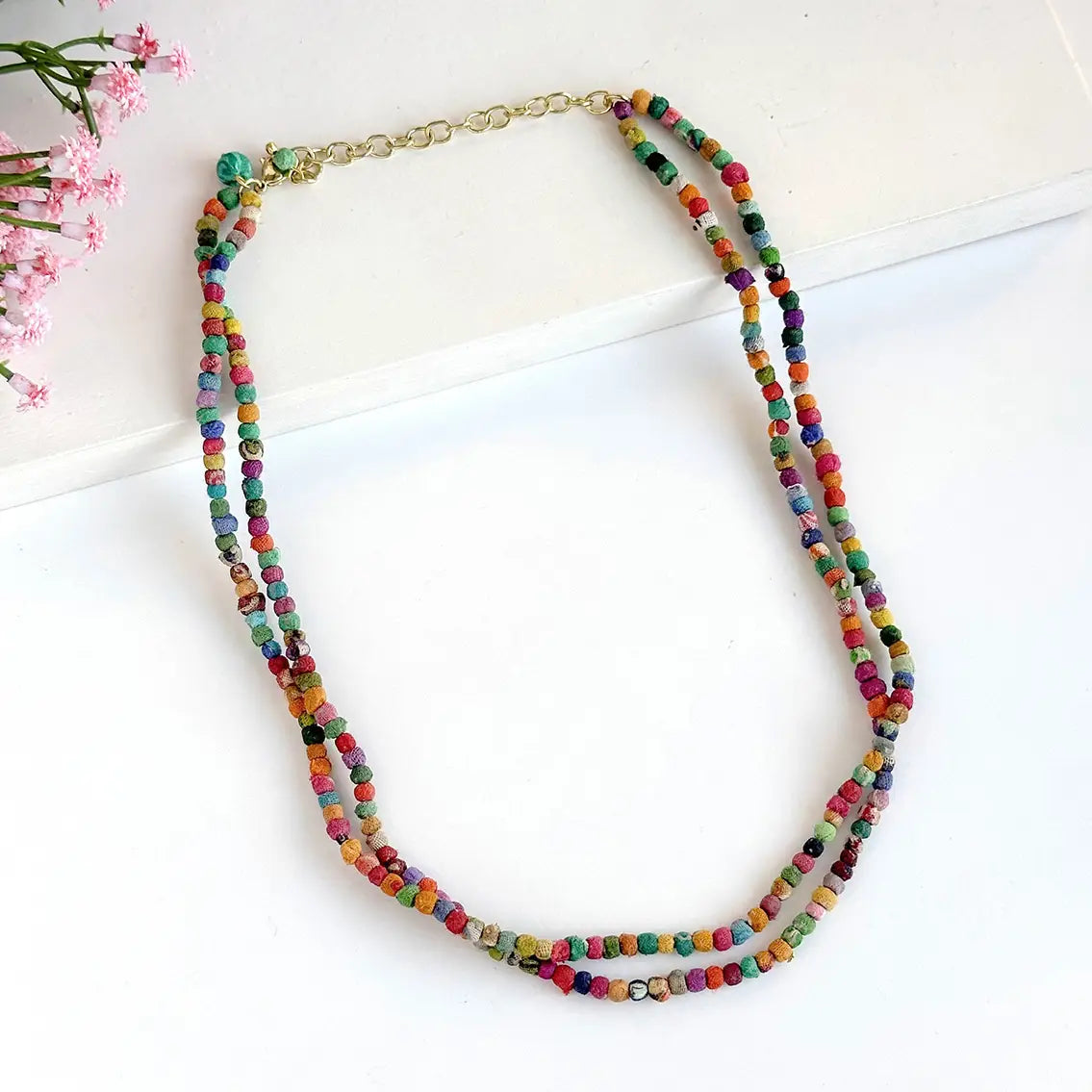 World Finds Necklaces World Finds Kantha Milieu Double Strand Necklace World Finds Kantha Milieu Double Strand Necklace