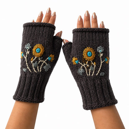 Yak & Yeti Gloves Floral Knit Embroidered Fingerless Gloves - Multiple Colors 29493726 Floral Knit Embroidered Fingerless Gloves - Multiple Colors