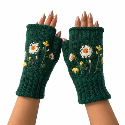 Yak & Yeti Gloves Floral Knit Embroidered Fingerless Gloves - Multiple Colors 48663006 Floral Knit Embroidered Fingerless Gloves - Multiple Colors