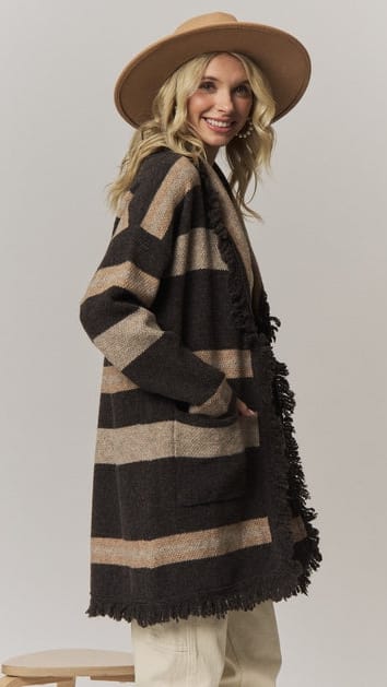 Madelyn Cardigans Boho Striped Fringe Long Cardigan Boho Striped Fringe Long Cardigan