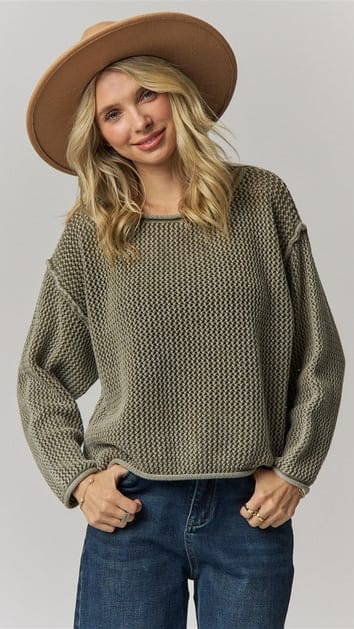 Madelyn Sweaters Rolled Hem Textured Knit Sweater - Multiple Colors 96707550 Rolled Hem Textured Knit Sweater - Multiple Colors