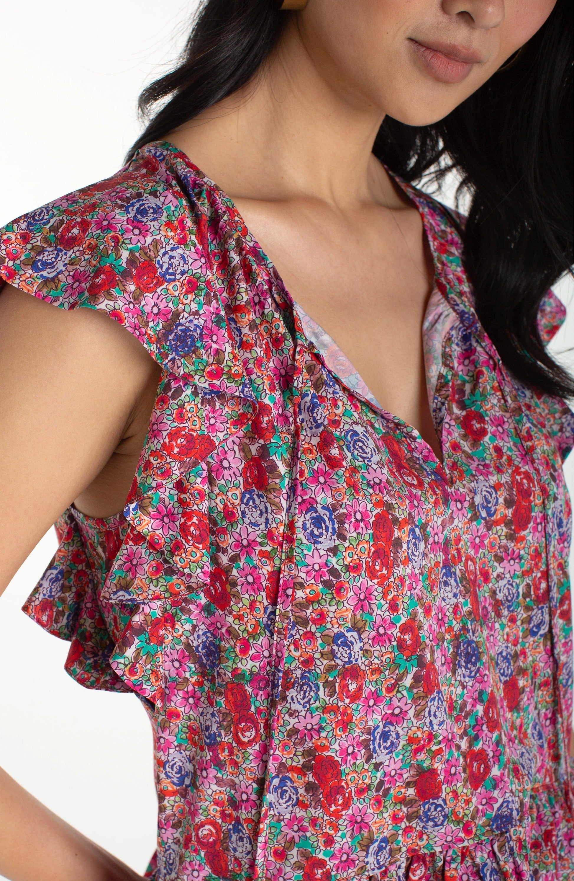 Liverpool Blouses Liverpool Flutter Sleeve Peplum Woven Top with Ties Liverpool Flutter Sleeve Peplum Woven Top with Ties