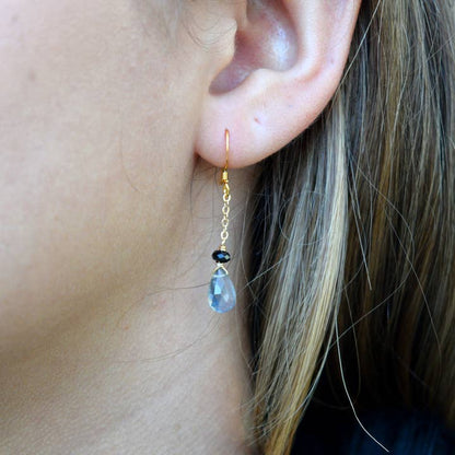 Edgy Petal Earrings Edgy Petal Dainty Labradorite & Onyx Gold Chain Earrings 80530142 Edgy Petal Dainty Labradorite & Onyx Gold Chain Earrings