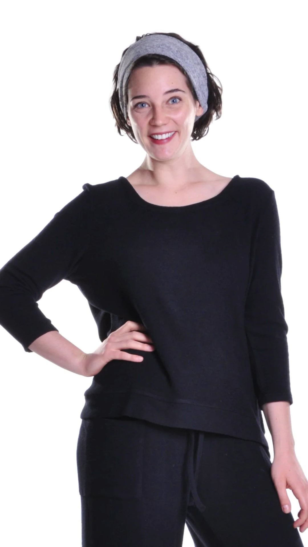 La Cera Fleece Pullover Top, Black