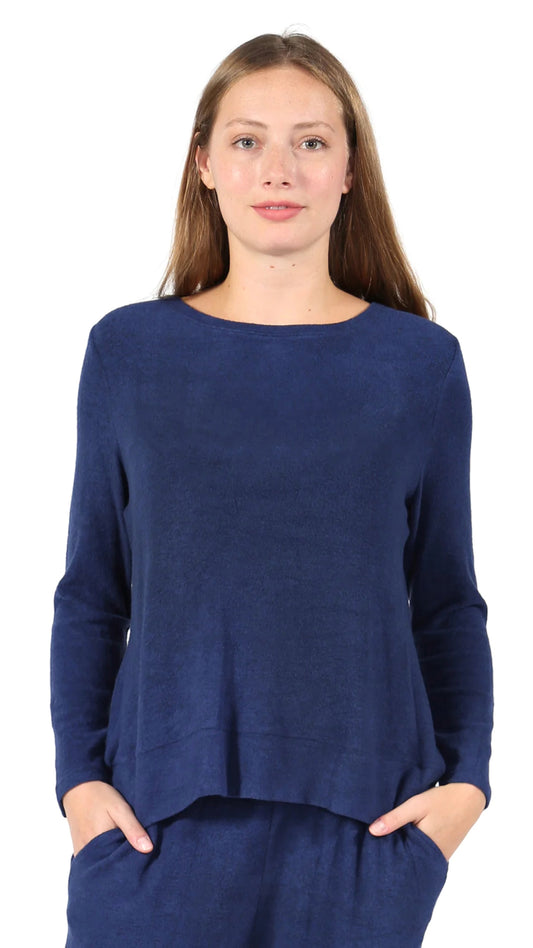 La Cera Fleece Pullover Top, Denim