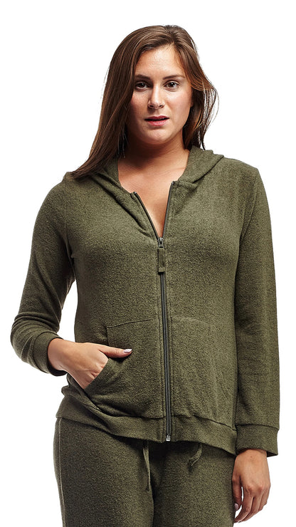 La Cera Fleece Zip Hoodie, Moss