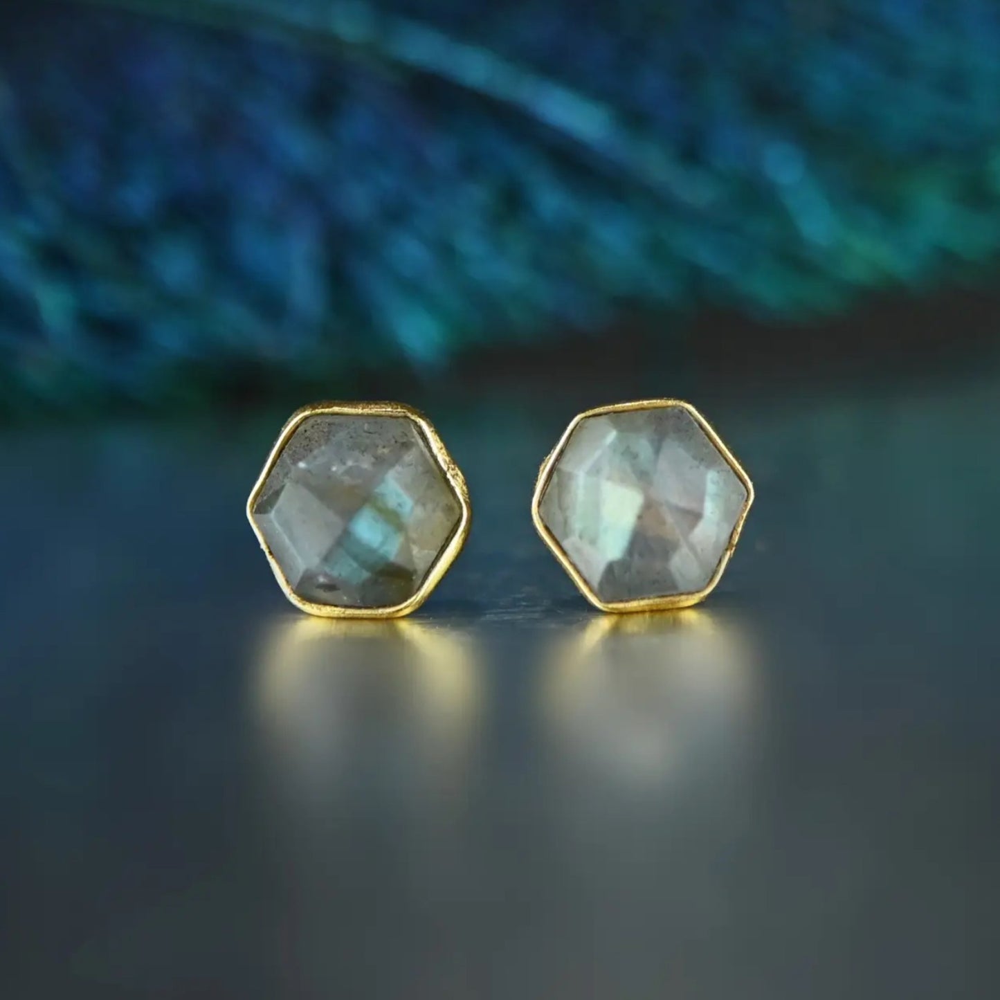 KBD Studio Hexagon Gemstone Stud Earrings - Multiple Colors