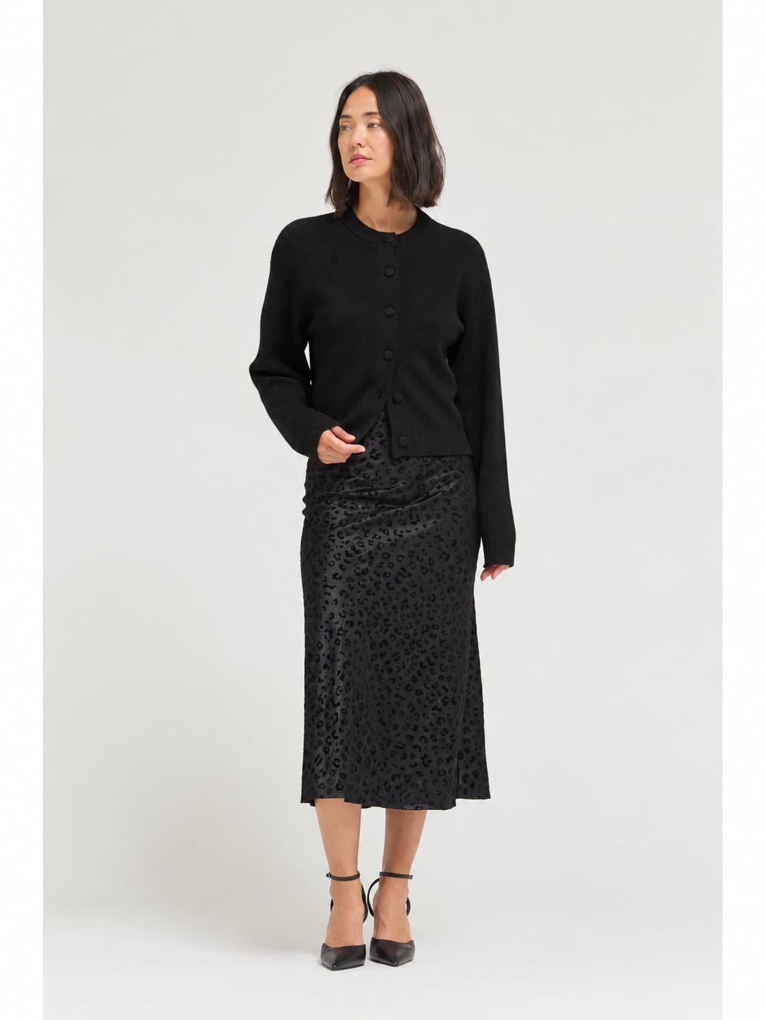 Grade & Gather Skirts Leopard Satin Midi Skirt Leopard Satin Midi Skirt