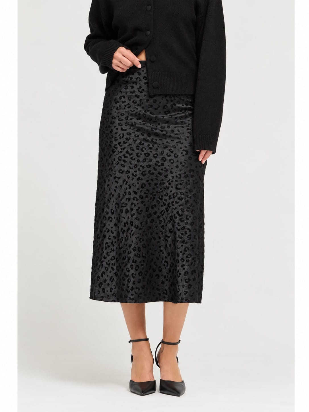 Grade & Gather Skirts Leopard Satin Midi Skirt Leopard Satin Midi Skirt
