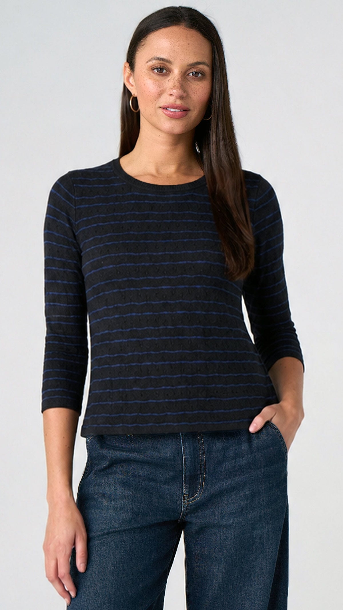 Liverpool Tops Liverpool 3/4 Sleeve Crew Neck Knit Top 76098014 Liverpool 3/4 Sleeve Crew Neck Knit Top