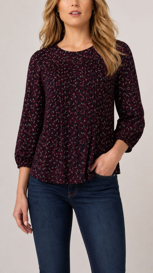 Liverpool Blouses Liverpool 3/4 Sleeve Smocked Knit Top Liverpool 3/4 Sleeve Smocked Knit Top