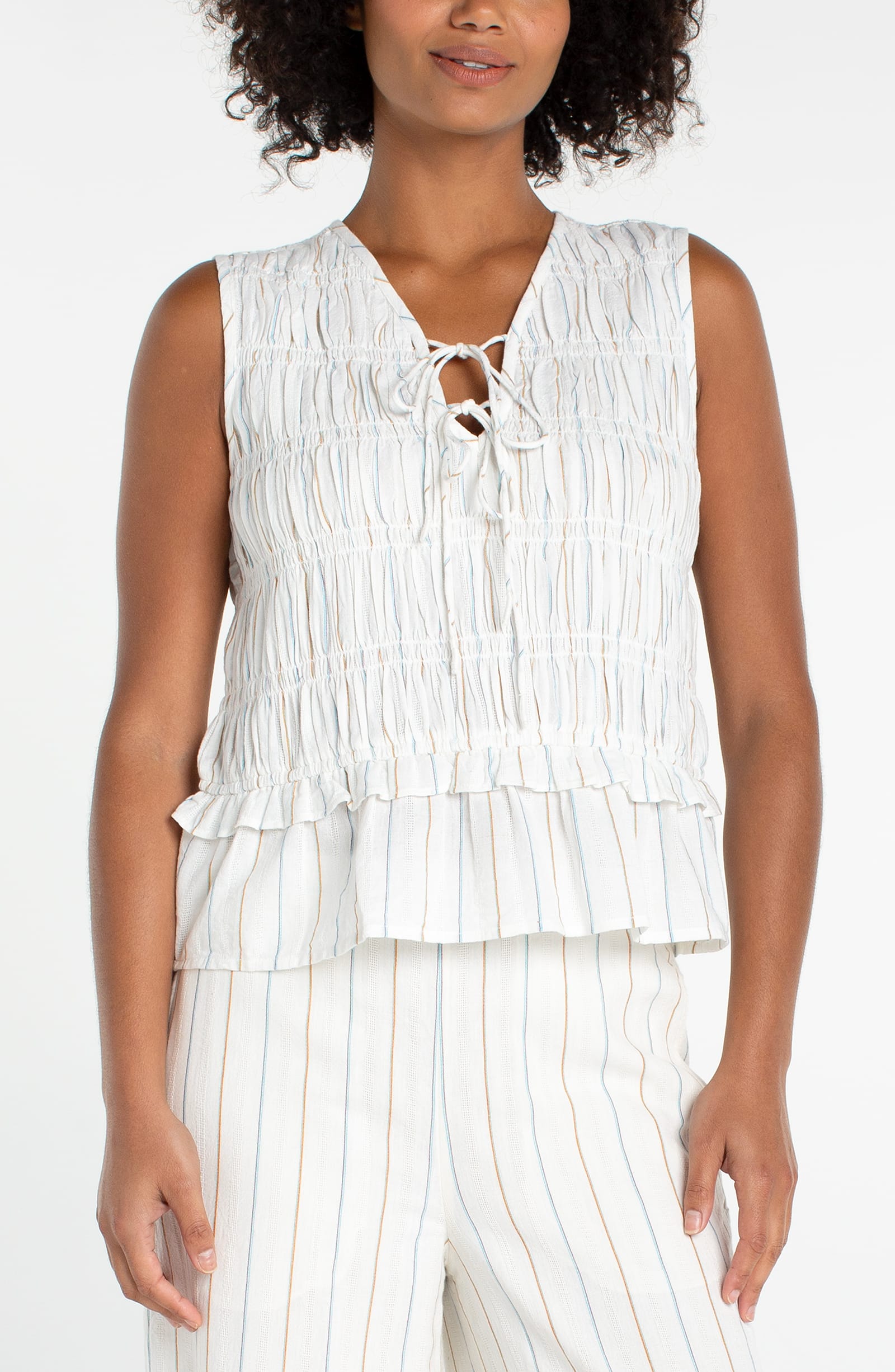 Liverpool Tanks Liverpool Sleeveless Tie Front Woven Top Liverpool Sleeveless Tie Front Woven Top