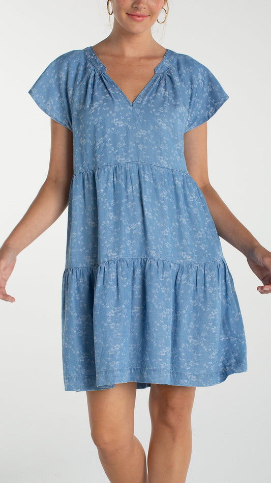 Liverpool Dresses Liverpool Tiered Flutter Sleeve Dress Liverpool Tiered Flutter Sleeve Dress