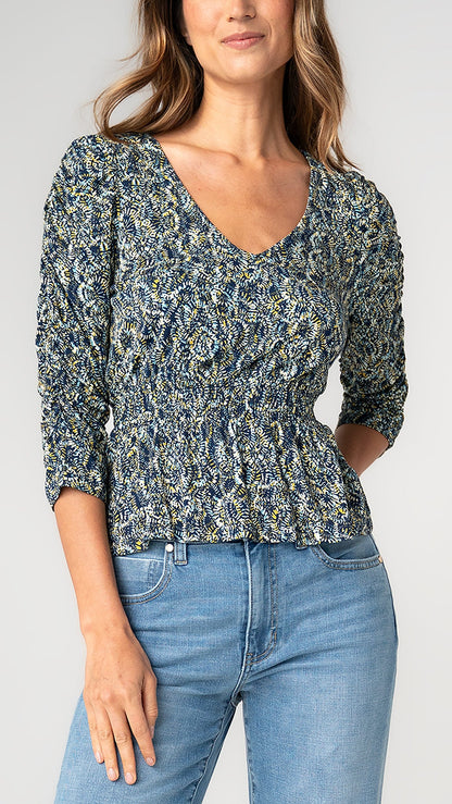 Liverpool Blouses Liverpool 3/4 Sleeve Ruched V-Neck Top Liverpool 3/4 Sleeve Ruched V-Neck Top