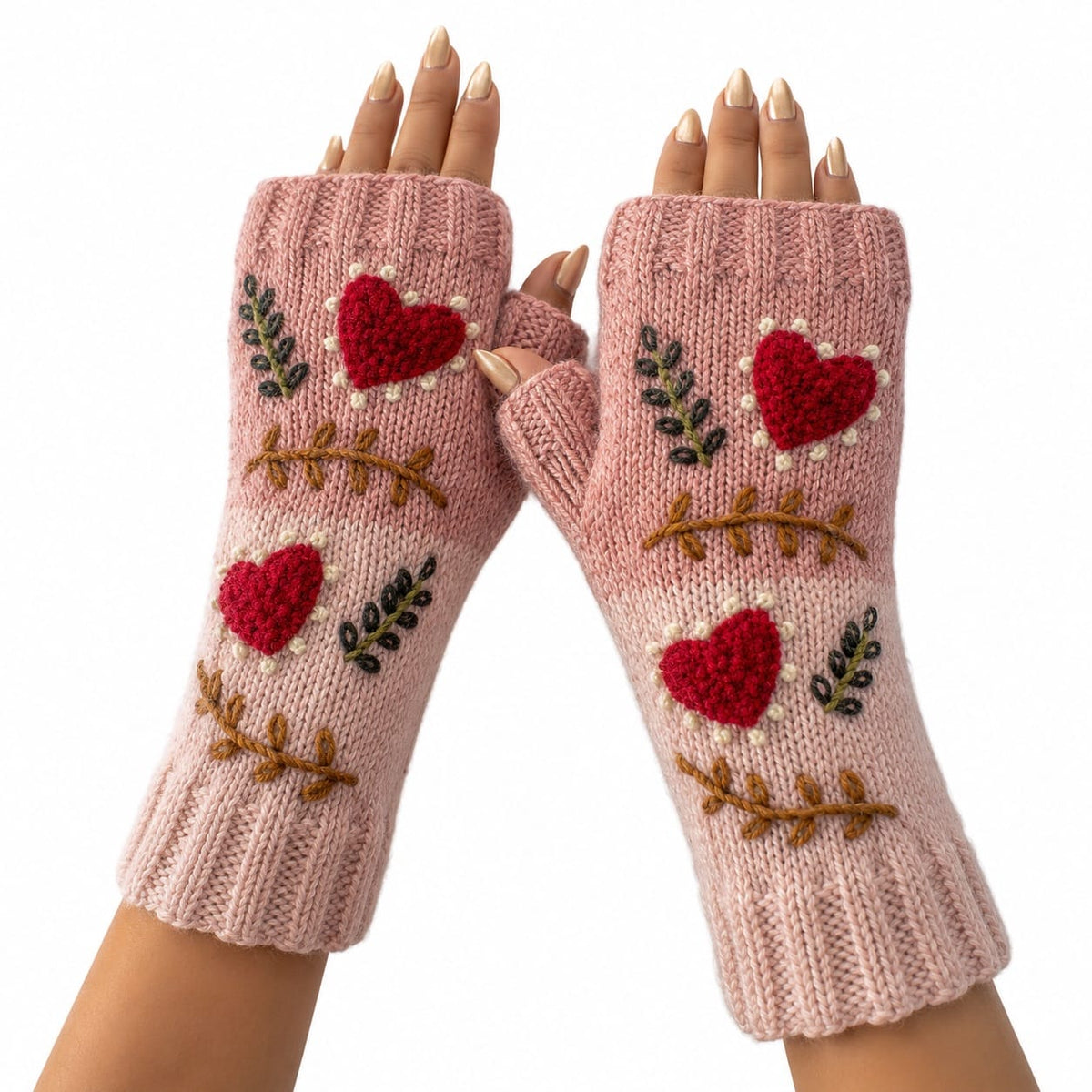 Yak & Yeti Gloves Love Heart Leaf Embroidered Fingerless Gloves - Multiple Colors 80873950 Love Heart Leaf Embroidered Fingerless Gloves - Multiple Colors