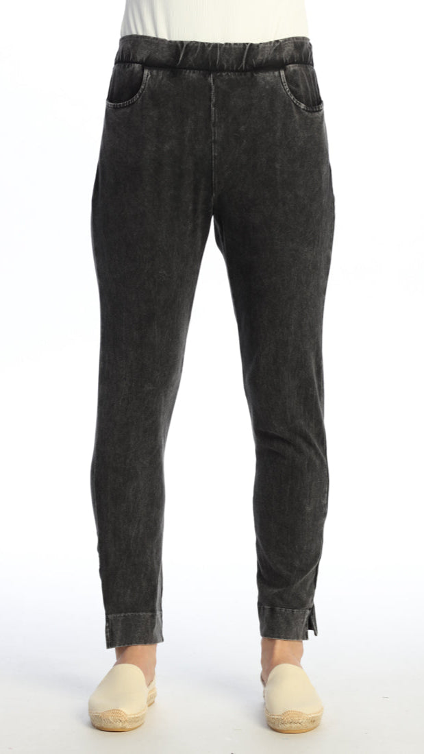 Jess & Jane Mineral Wash Slim Split Ankle Pant - Multiple Colors