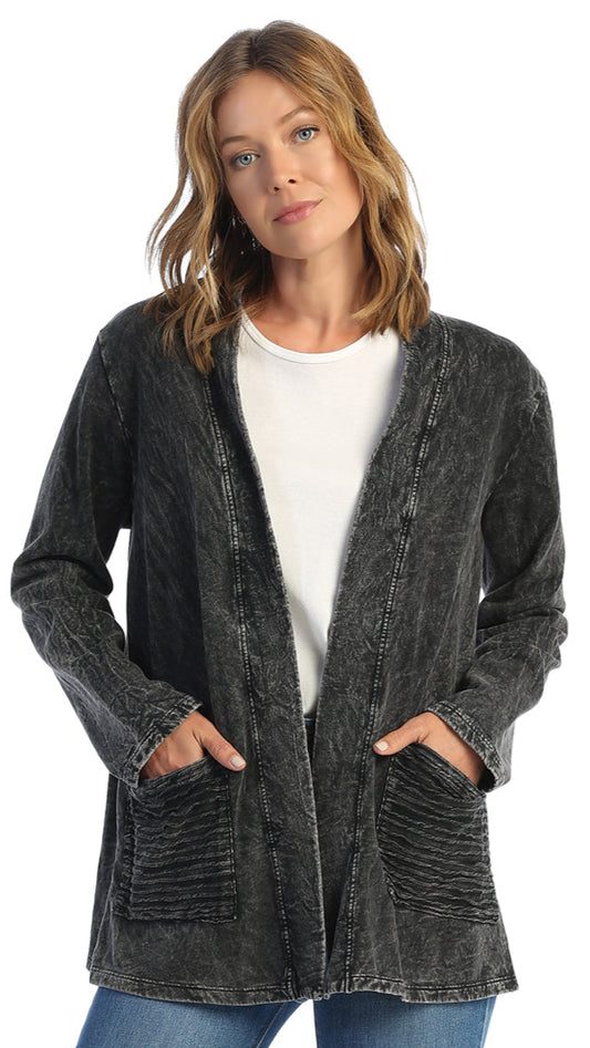 Jess & Jane Mineral Wash Fleece Open Cardi - Multiple Colors