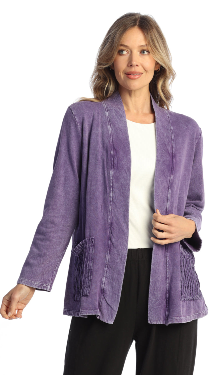 Jess & Jane Mineral Wash Fleece Open Cardi - Multiple Colors