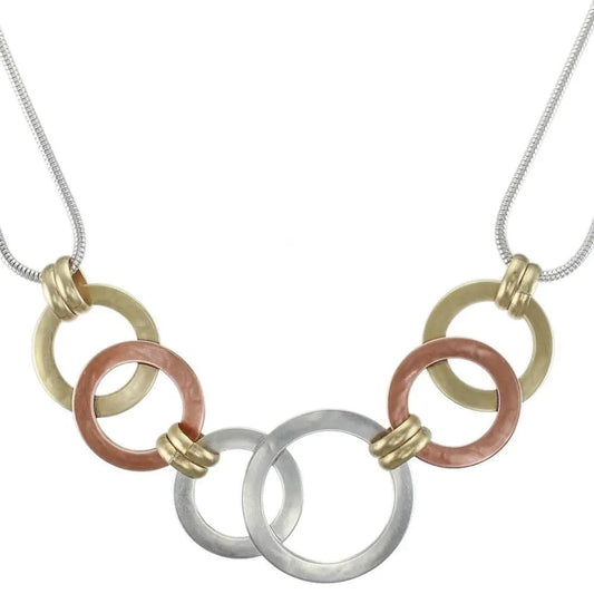 Marjorie Baer Necklaces Marjorie Baer Linked Rings On Double Loops of Snake Chain Necklace - N9836T Marjorie Baer Linked Rings On Double Loops of Snake Chain Necklace - N9836T