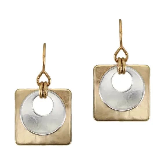 Marjorie Baer Earrings Marjorie Baer Small Cutout Disc with Square Square Wire Earrings - E1591DW Marjorie Baer Small Cutout Disc with Square Square Wire Earrings - E1591DW