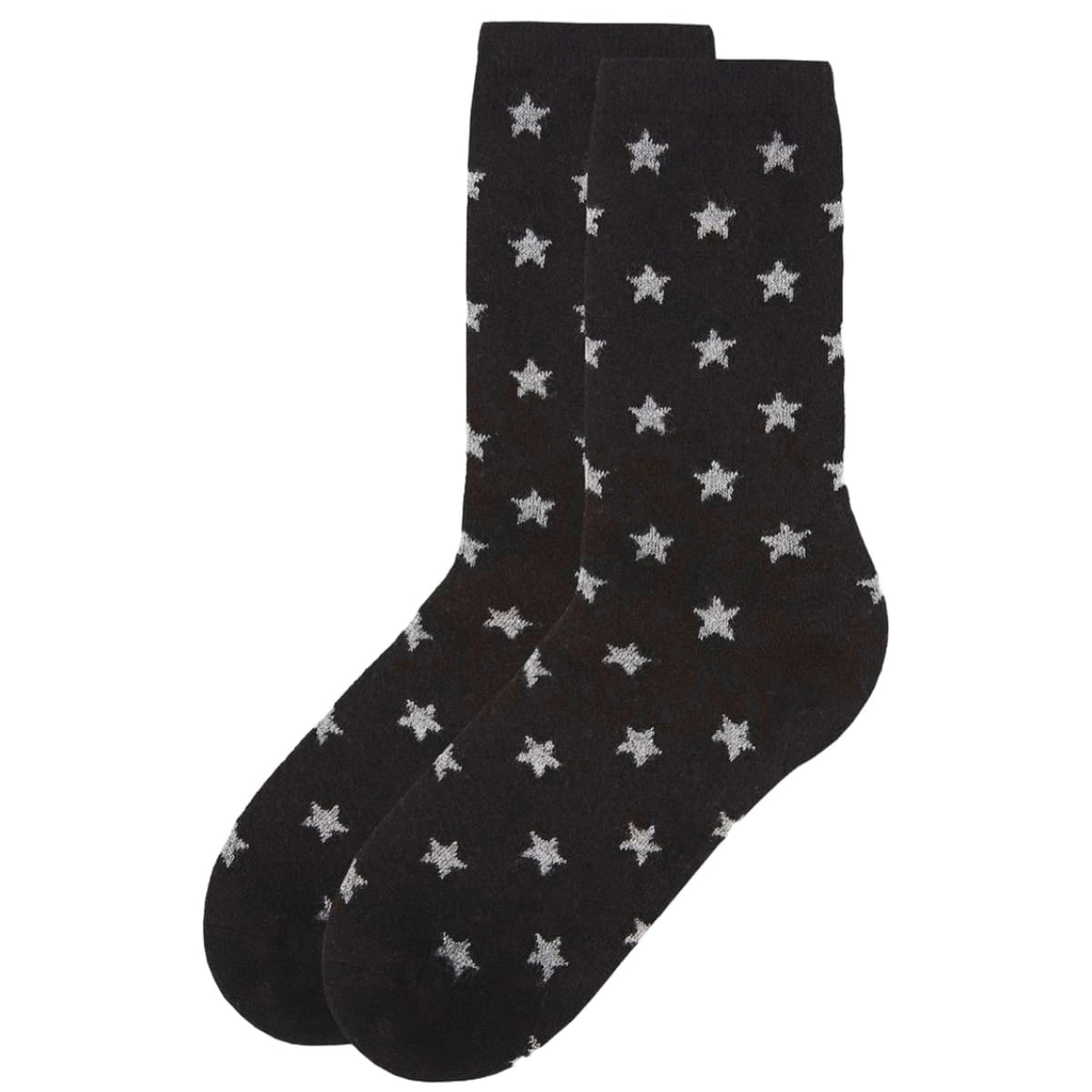 Black socks with star patterns on a white background
