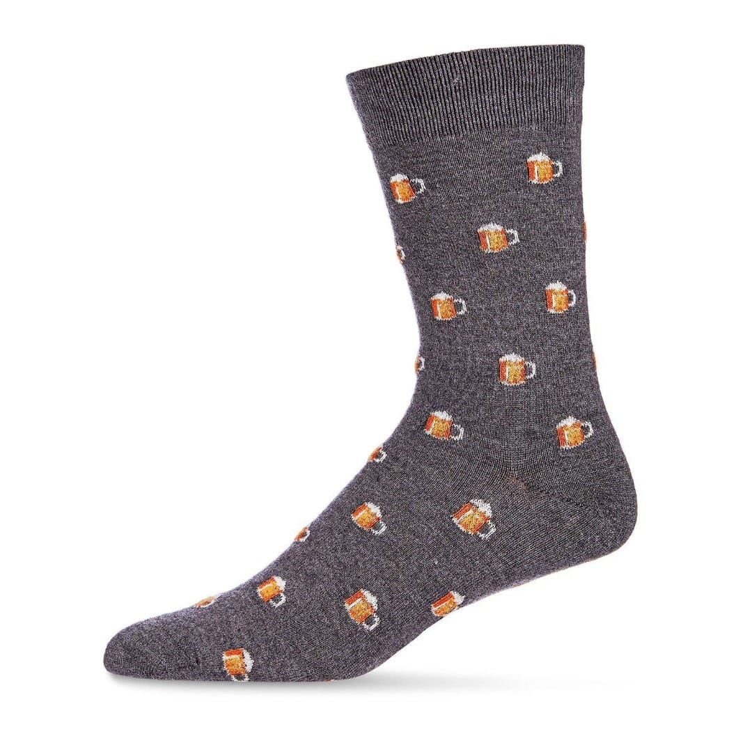 Gray sock with beer mug pattern on a white background