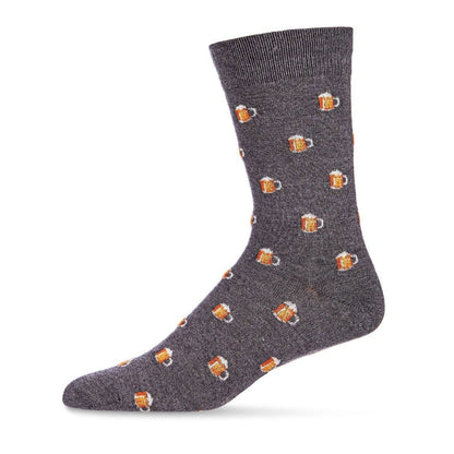 Gray sock with beer mug pattern on a white background