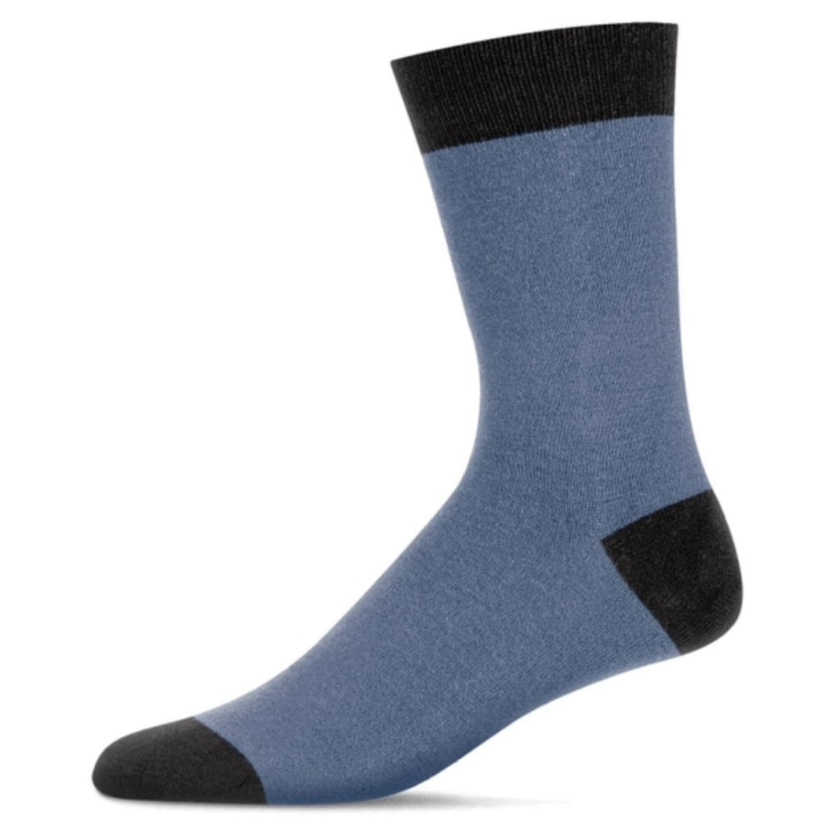 Blue sock with black accents on a white background