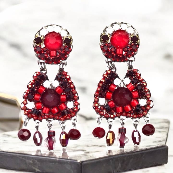 Melizi Jewelry Earrings Melizi Jewelry Ruby and Garnet Crystal Earrings 15211742 Melizi Jewelry Ruby and Garnet Crystal Earrings