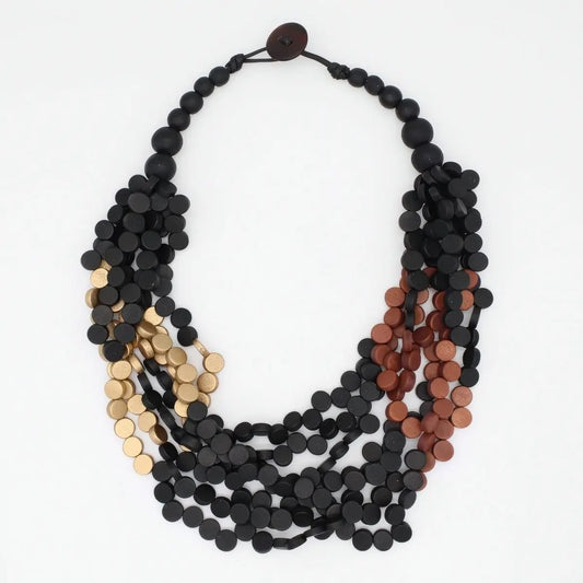 Sylca Designs Necklaces Sylca Midnight Mosaic Wooden Statement Necklace Sylca Midnight Mosaic Wooden Statement Necklace