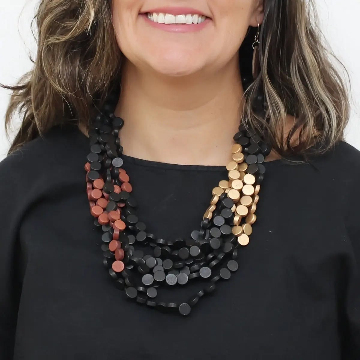 Sylca Designs Necklaces Sylca Midnight Mosaic Wooden Statement Necklace Sylca Midnight Mosaic Wooden Statement Necklace