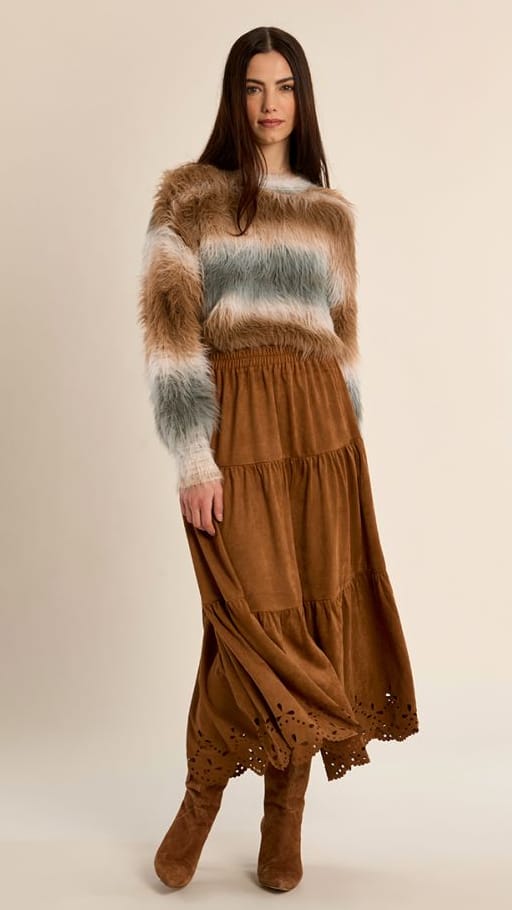 Molly Bracken Skirts Molly Bracken Suede Tiered Eyelet Skrit Molly Bracken Suede Tiered Eyelet Skrit