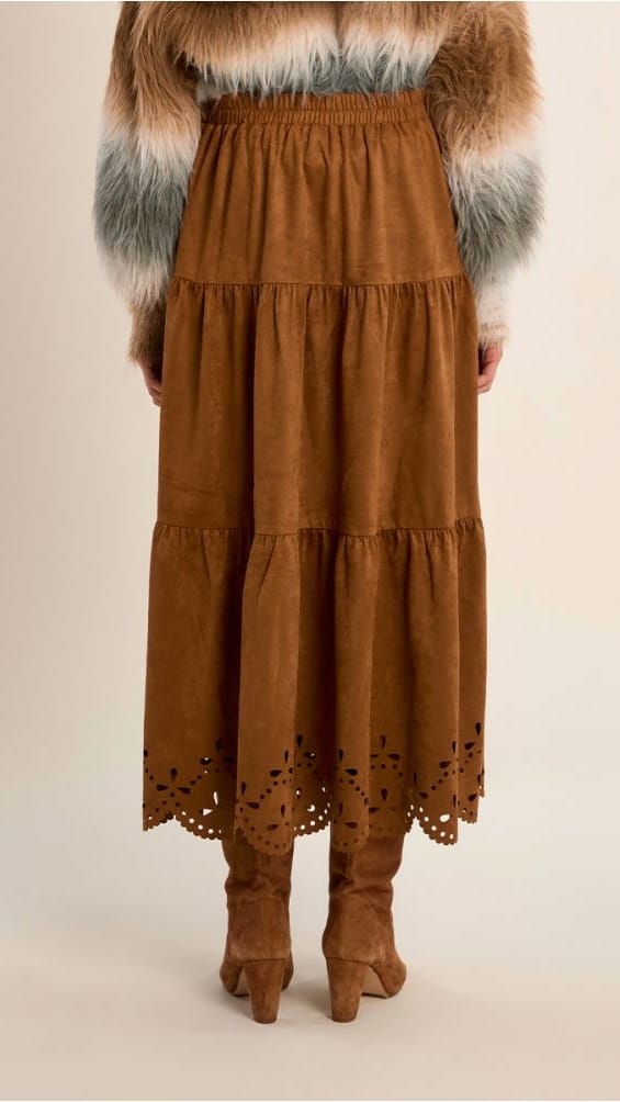 Molly Bracken Skirts Molly Bracken Suede Tiered Eyelet Skrit Molly Bracken Suede Tiered Eyelet Skrit