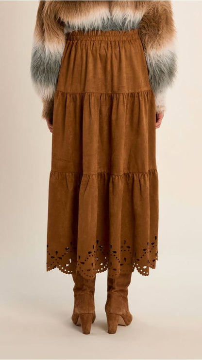 Molly Bracken Skirts Molly Bracken Suede Tiered Eyelet Skrit Molly Bracken Suede Tiered Eyelet Skrit