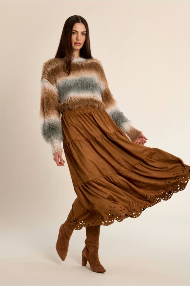 Molly Bracken Skirts Molly Bracken Suede Tiered Eyelet Skrit 27608798 Molly Bracken Suede Tiered Eyelet Skrit