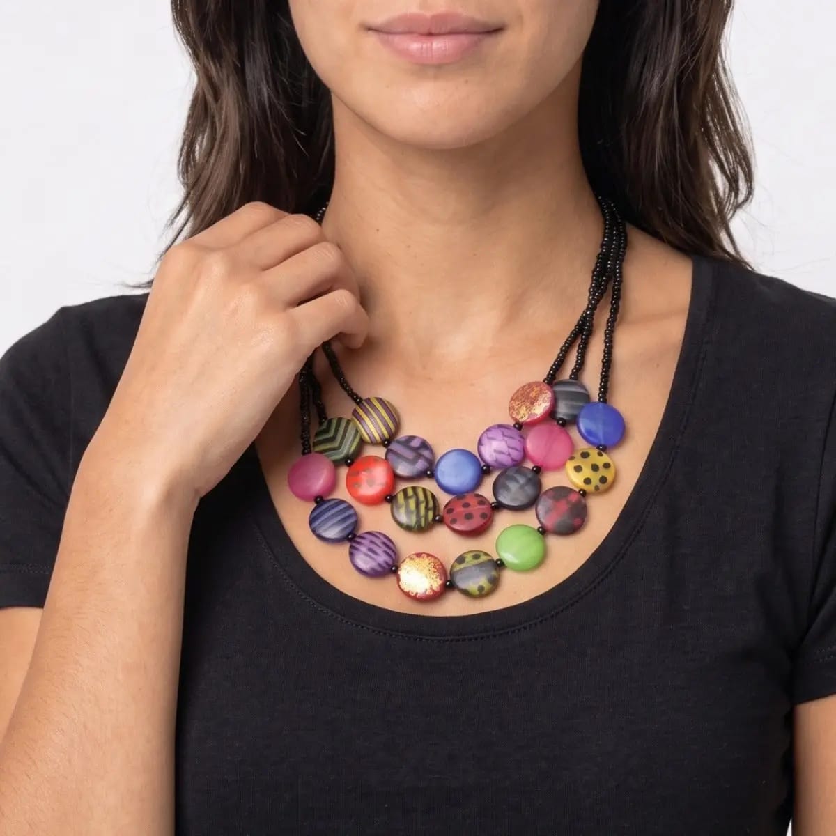 Sylca Designs Necklaces Sylca Sea Stone Triple Strand Necklace - Multiple Colors Sylca Sea Stone Triple Strand Necklace - Multiple Colors