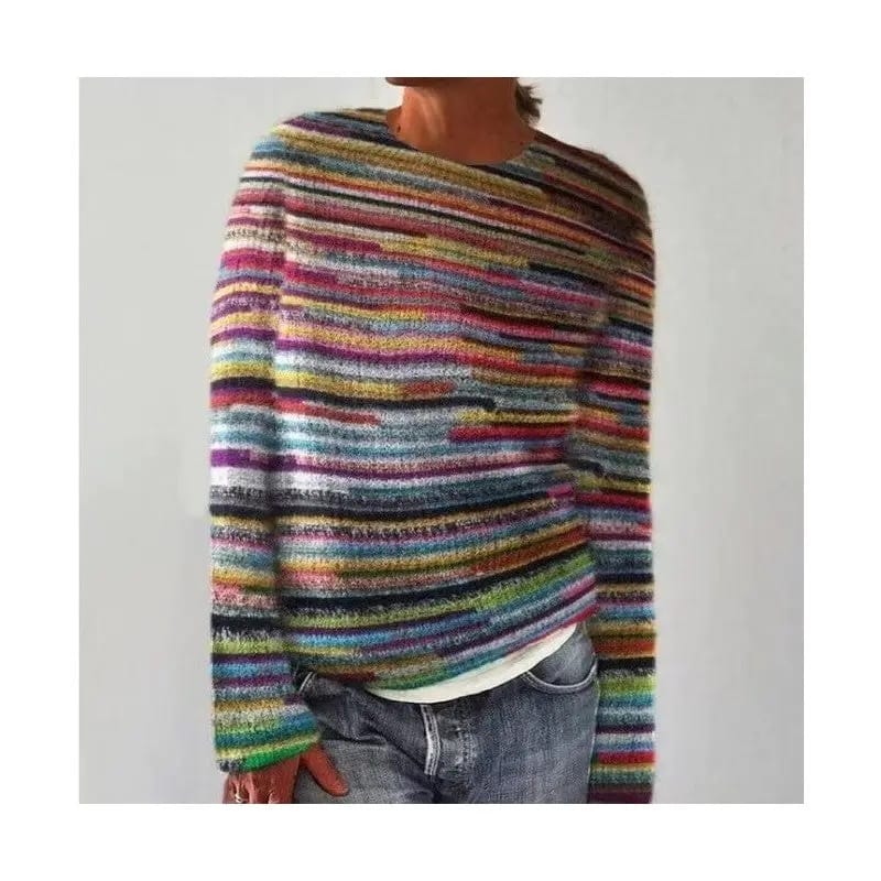 UZ Store Sweaters Multi Stripe Long Sleeve Sweater Multi Stripe Long Sleeve Sweater