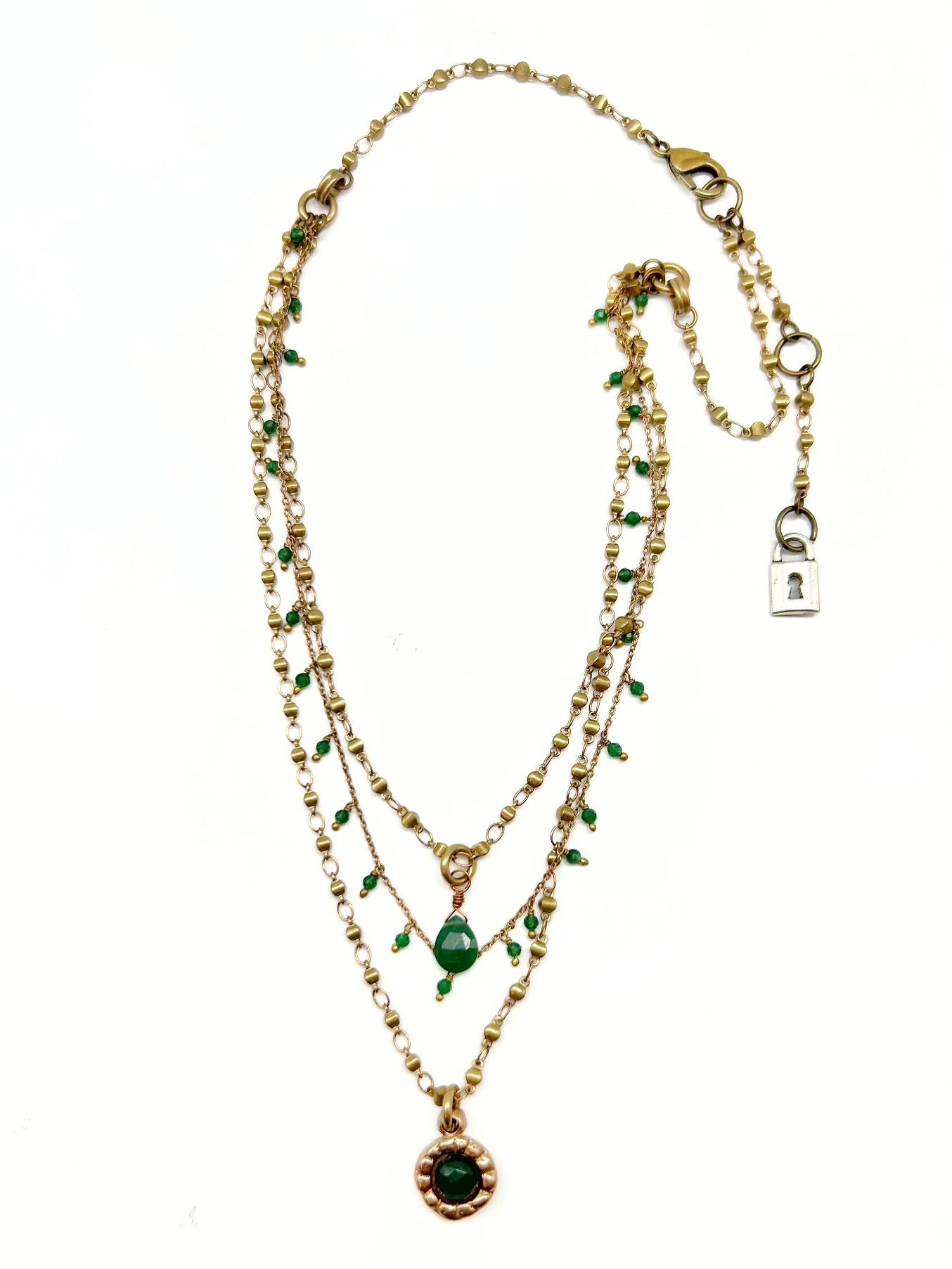 Lock & Key Triple Layered Pendant Necklace