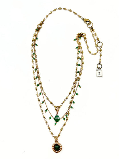 Lock & Key Triple Layered Pendant Necklace
