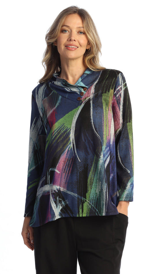 Jess & Jane Novelty Brush Gathered Neck Top