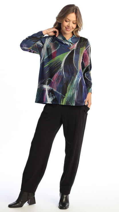 Jess & Jane Novelty Brush Gathered Neck Top