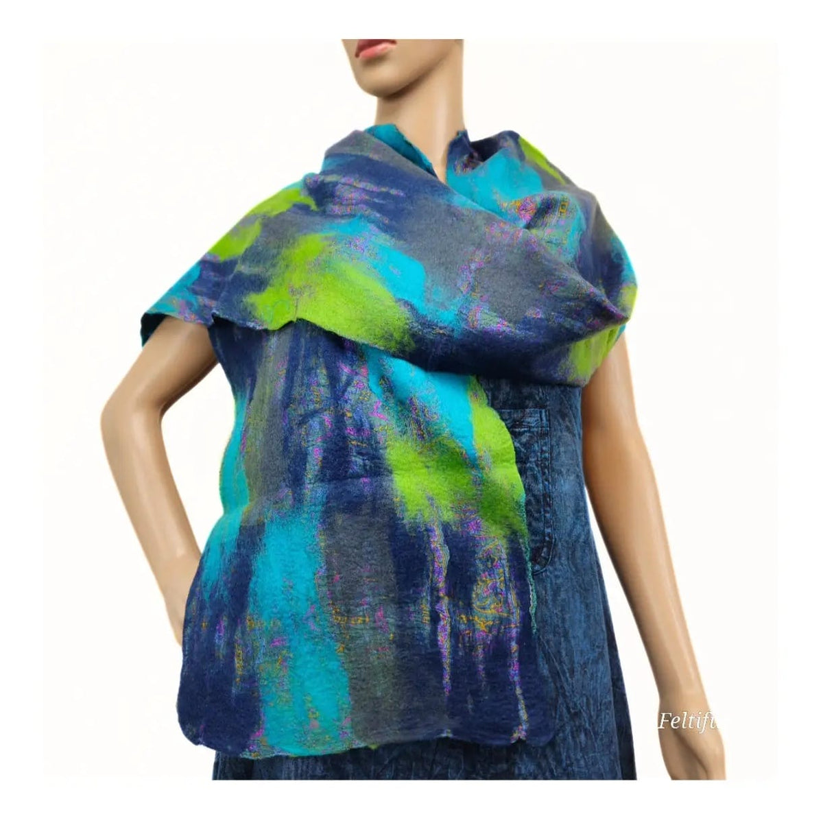Feltiful Scarves Neon Storm Abstract Felted Scarf Neon Storm Abstract Felted Scarf
