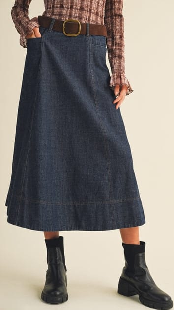 Mustard Seed Skirts Panel Seam A-Line Denim Skirt Panel Seam A-Line Denim Skirt
