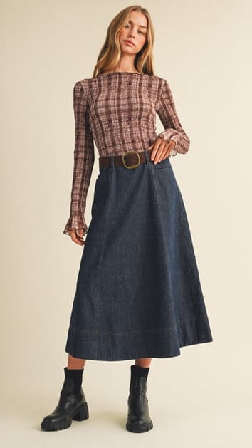 Mustard Seed Skirts Panel Seam A-Line Denim Skirt Panel Seam A-Line Denim Skirt