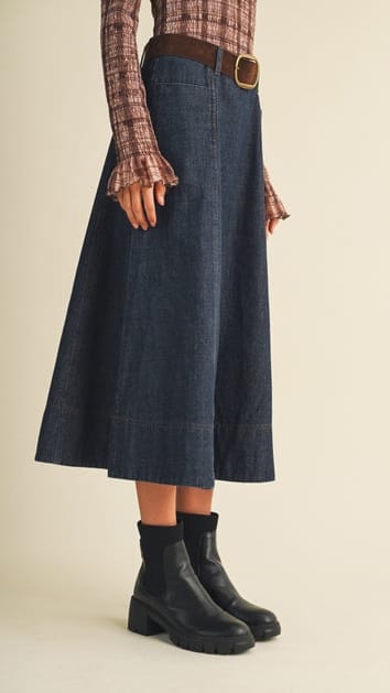 Mustard Seed Skirts Panel Seam A-Line Denim Skirt Panel Seam A-Line Denim Skirt