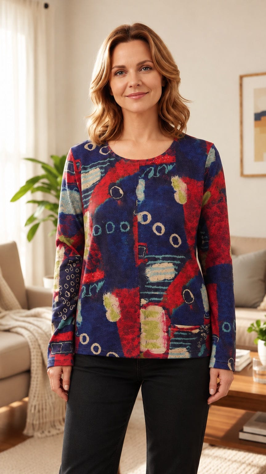 Creation by Lady Liberty Tunics Patch Coverstitch Tunic - Multiple Prints 70191582 Patch Coverstitch Tunic - Multiple Prints
